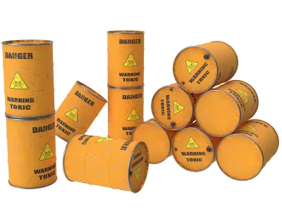 Set of barrels and pallets 3D model