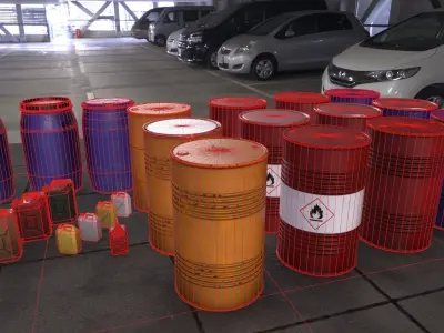 drums and cans lowpoly Low-poly 3D model