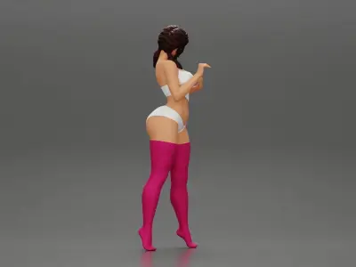 Attractive girl in bikini and stockings Leaning Against car 3D print model