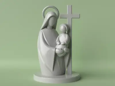 Mater Filius  Minimalist Mary and Jesus Sculpture 3D print model