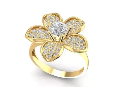 Elegant Five Petal Flower Diamond Ring for Women 1972 3D print model