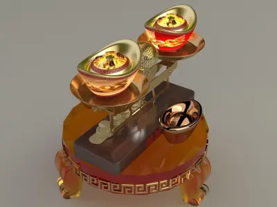 Chinese gold ingot 3D model 4