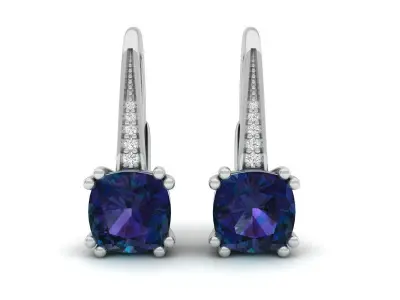 Cushion Diamond drop Earrings for woman 3D print model