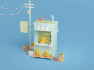 Little Yellow Chicken Grocery Store Free 3D model