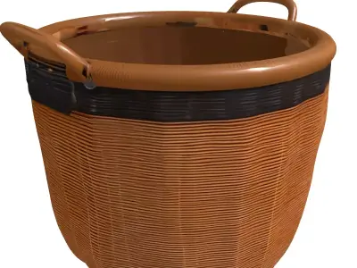 Rustic Wicker Laundry Hamper Basket Low-poly 3D model