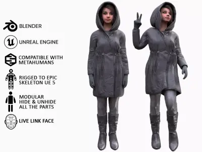 Woman - Winter Outfit 6 - Modular - Rigged Low-poly 3D model