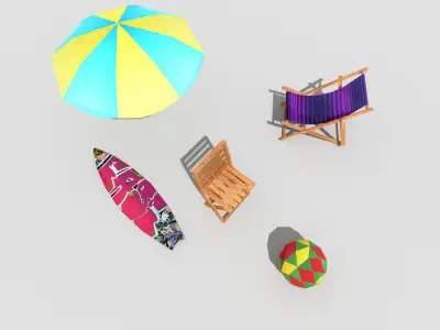 5 low poly beach props pack 1 Low-poly 3D model