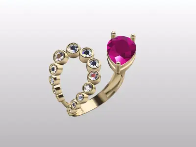 modern pear ring and bezel setting 3D print model