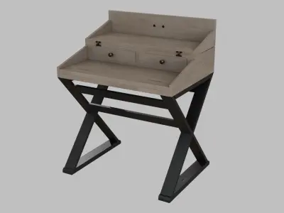 Secretary Desk oak wood Low-poly 3D model