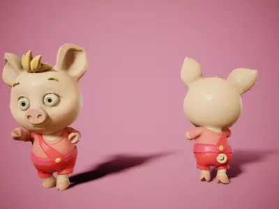Cute pig Low-poly 3D model