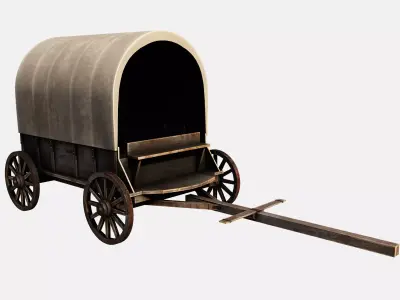 wooden cart  Low-poly 3D model