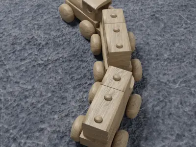 Wooden Toy Train Low-poly 3D model