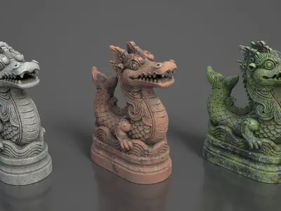Ancient Asia Stone Statue Pack D - 250602 Low-poly 3D model