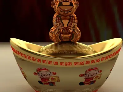 Chinese gold ingot wint monkey 3D model