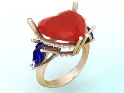 Gemstone rings - Heart stone ring - Diamond rings 3D print model
