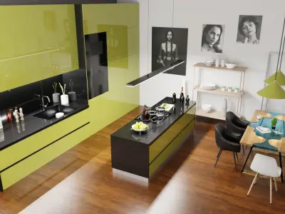Modern Kitchen with Dining Room 3D model