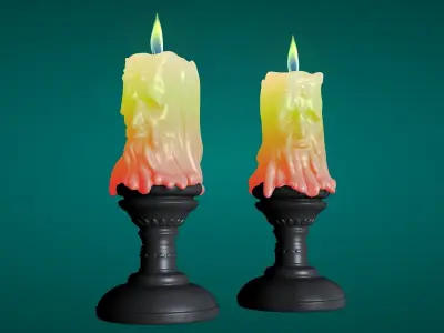 Candle sculptures burning old people household items 3D model