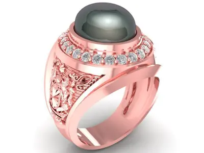 Vintage Red Gemstone Signet Ring for Men 2201 3D print model