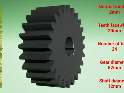 Cylindrical gear - paired - z24 m2 D52 d12 3D print model