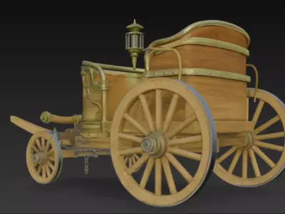 Ancient Vintage Ornate Wooden Carriage 3D Model 3D model