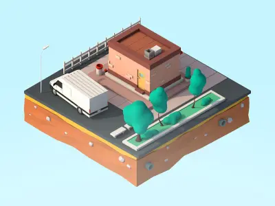 Cartoon Low Poly City Shop Building Low-poly 3D model