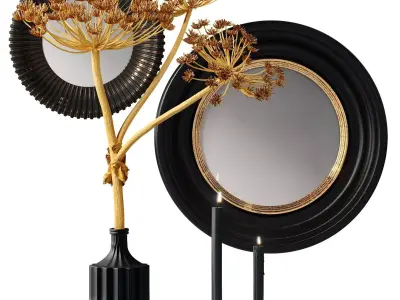 Decor Branch in a vase and mirrors Set 8 3D model