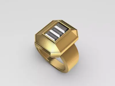 Square Ring with 3 baguette 3D print model