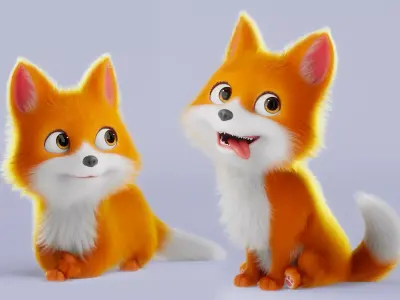 Cartoon Fox Dog Rigged 3D model