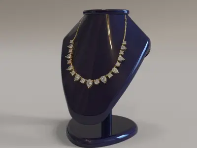 Gold Pear And Round Diamond Necklace 3D print model