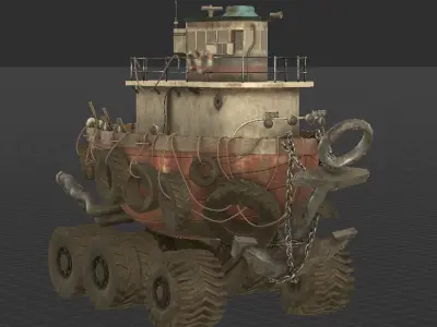 Post Apocalyptic Tugboat Truck  Hybrid Vehicle 3D Model Low-poly 3D model