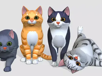 Cartoon Cats pack 2 Low-poly 3D model