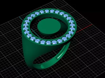 Round Pave Border Signet Ring  3D print model