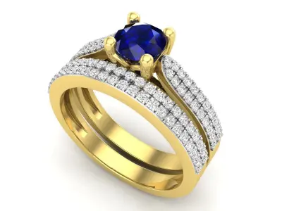 AV 693 Diamond Bridal Engagement Ring With Matching Band 3D print model