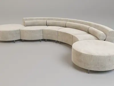 Sofa 3d model curved with two ottomans 3D model