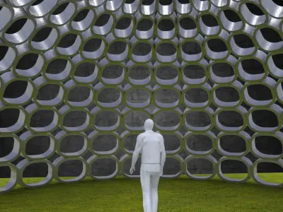 Dome structure with round panels geodesic shape Low-poly 3D model