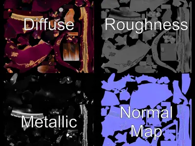 Renaissance Velvet Hat with Gold Embroidery Model Pack Low-poly 3D model