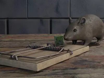 Mouse rat Plus Mousetrap Low-poly 3D model