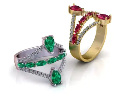 Elegant Ruby Diamond Split-Shank Gold Ring   3D print model