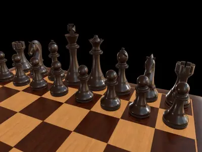 Checkers - Chess set pieces and box board Low-poly 3D model