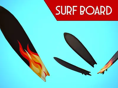 SURF BOARD 12 CARTOON STYLIZED Low-poly 3D model
