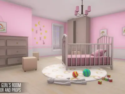 Small girls room - interior and props Low-poly 3D model