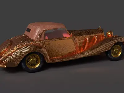 Golden vintage car   Low-poly 3D model