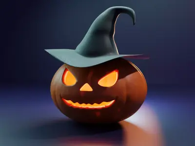 Halloween Jack-o-Lantern with Witch Hat - Freebie 3D Model Free 3D model