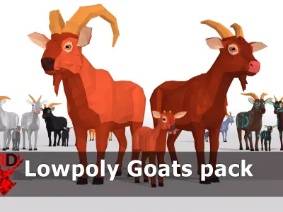 LowPoly Goats pack Low-poly 3D model