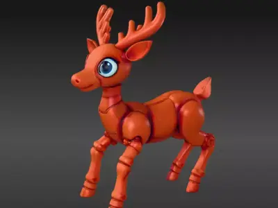 Flexi Reindeer Articulated Holiday Reindeer 3D Print Model Low-poly 3D model