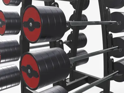 Barbell set on rack rubberized 02 3D model