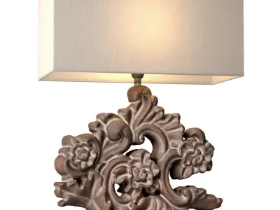 Rustic Distressed Nightstand Table Lamp Carved Wood Sculptural  3D model