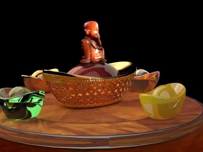  Chinese gold ingot and monk kid  3D model