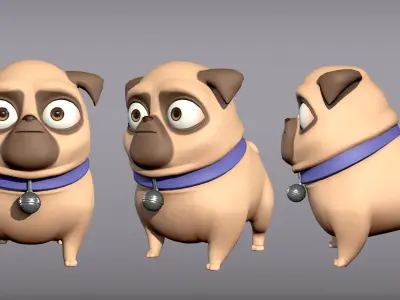 Cartoon character pug Low-poly 3D model