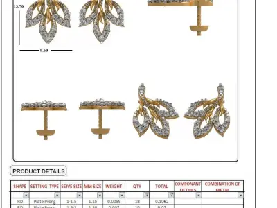 Women Solitaire Earring 3DM STL OBJ FBX Render Details 3D print model